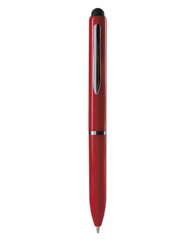 Penna a sfera touch screen plastica nera con clip metallo Rosso