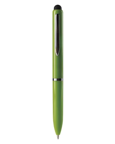 Penna a sfera touch screen plastica nera con clip metallo Verde Acido
