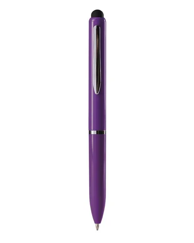 Penna a sfera touch screen plastica nera con clip metallo Viola