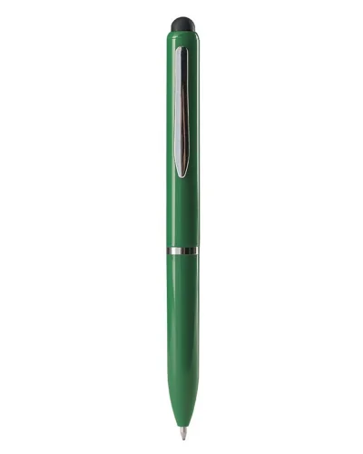 Penna a sfera touch screen plastica nera con clip metallo Verde