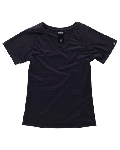 T-shirt sportiva donna , elasticizzata, collo V, riflettente BLACK