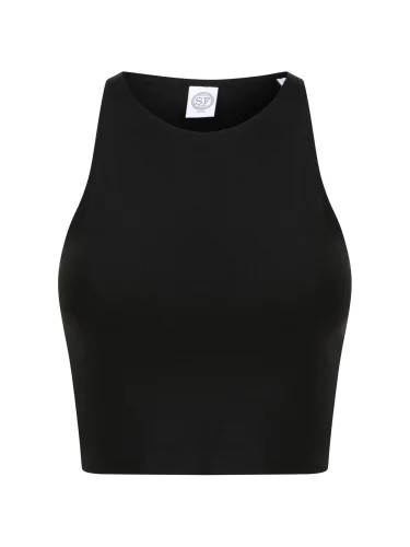 Top corto da donna slim 93% cotone scollo vogatore Black