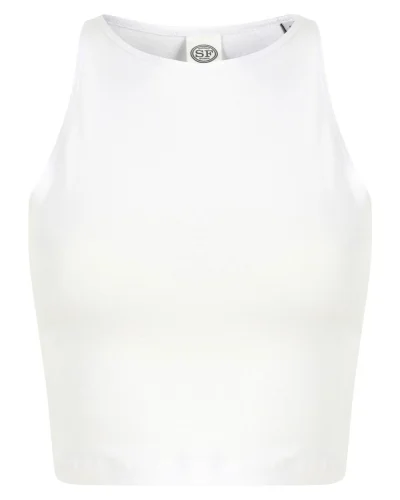 Top corto da donna slim 93% cotone scollo vogatore White