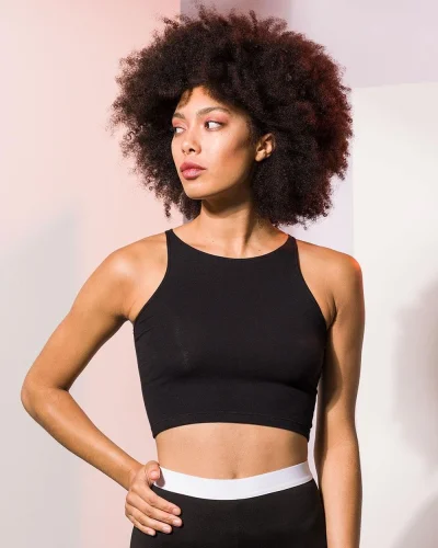 Top corto da donna slim 93% cotone scollo vogatore