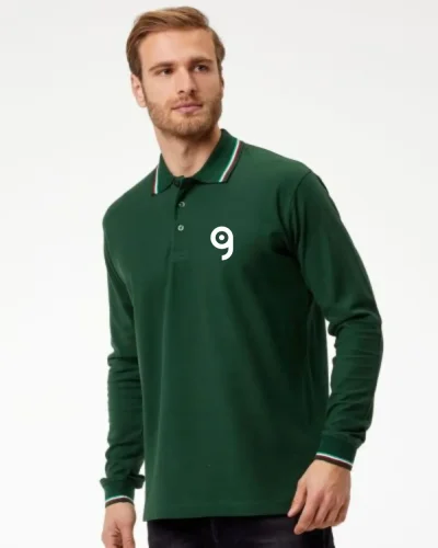 Polo Italy uomo manica lunga tricolore, 100% cotone piqué