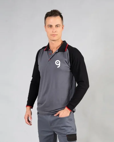 Polo Detroit manica lunga elasticizzata 95% cotone piping rifrangente
