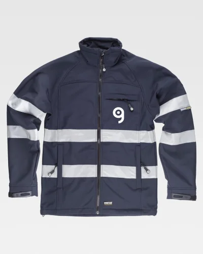 Giacca Workshell uomo, chiusura zip, riflettente, cotone