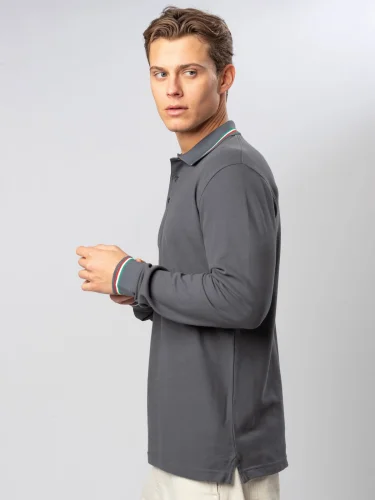 Polo Italy uomo manica lunga tricolore, 100% cotone piqué