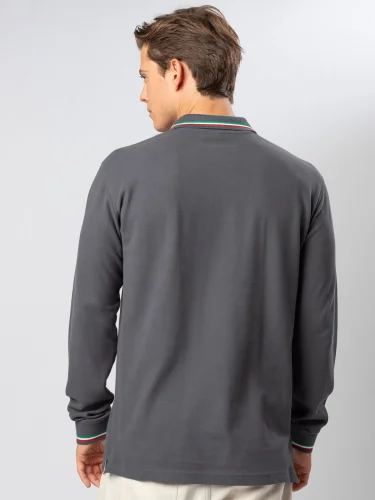 Polo Italy uomo manica lunga tricolore, 100% cotone piqué