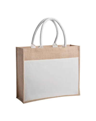 Borsa Judi mare cotone juta naturale con manici imbottiti Ecru