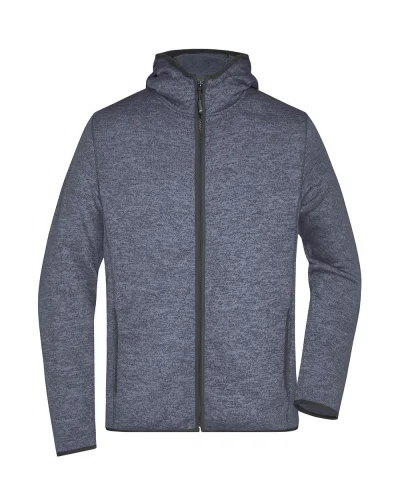 Giacca Cappuccio Uomo Pile, Calda & Morbida Denim-melange/black