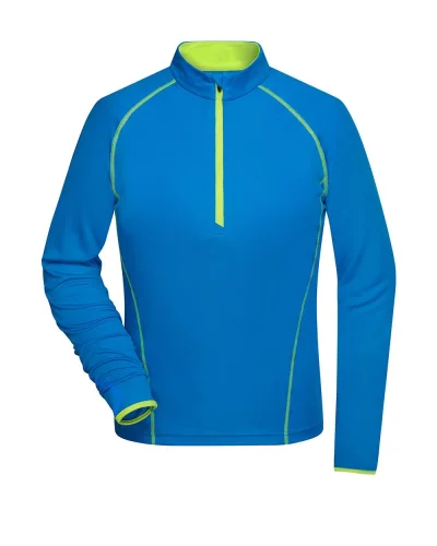 T-shirt donna fitness Domyos, manica lunga, traspirante Bright Blue / Bright Yellow