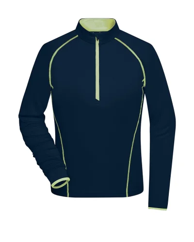 T-shirt donna fitness Domyos, manica lunga, traspirante Navy / Bright Yellow