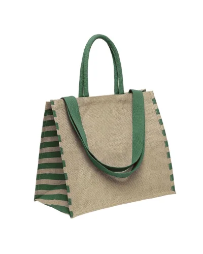 Shopper Frattina grande in juta rigata, manici doppi, 42x37cm Verde