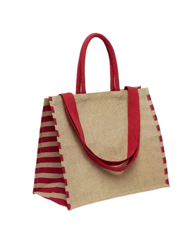 Shopper Frattina grande in juta rigata, manici doppi, 42x37cm Rosso