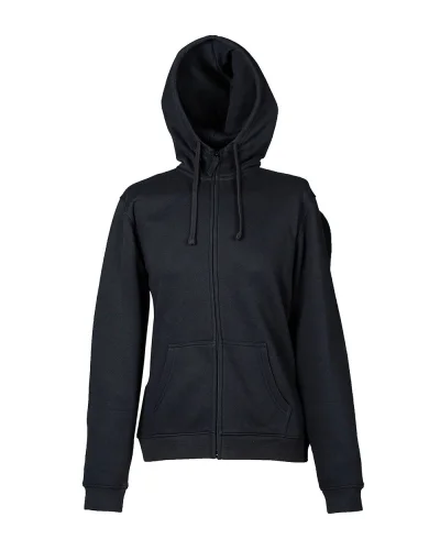 Felpa Nebraska Donna con Zip, Cappuccio, French Terry Black