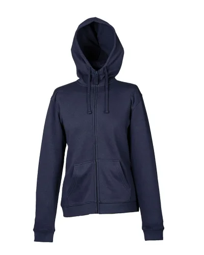 Felpa Nebraska Donna con Zip, Cappuccio, French Terry Navy