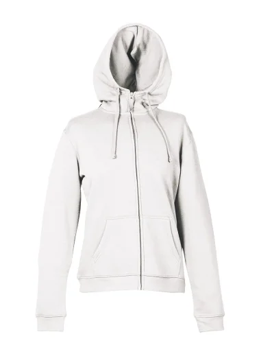 Felpa Nebraska Donna con Zip, Cappuccio, French Terry White