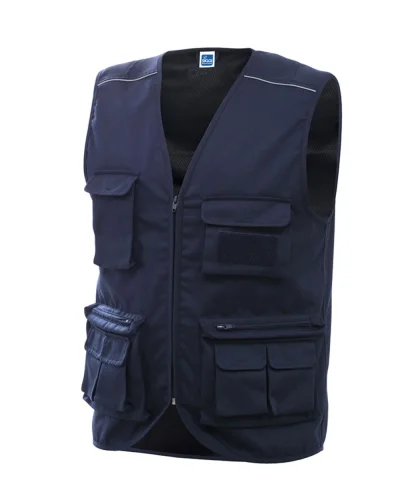 Gilet multitasche Chrome con zip, riflettenti e porta badge Blu