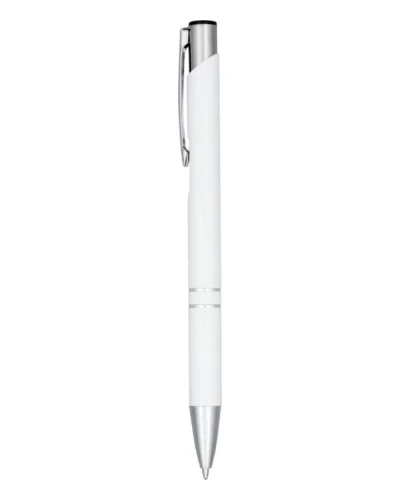 Penna a Sfera Moneta Alluminio Anodizzato Blu Clip Acciaio Bianco