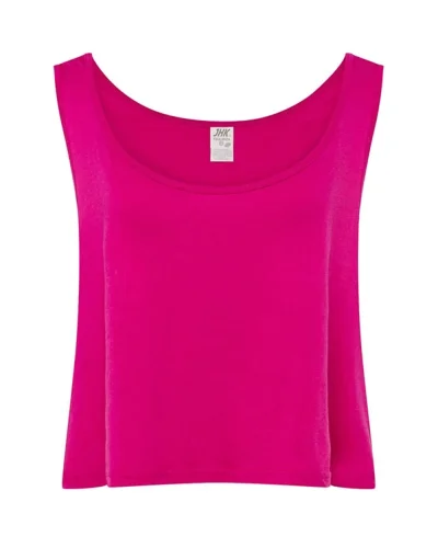 Canotta donna Slim Fit in cotone, scollo rotondo, Fluor Fucsia