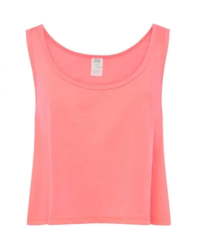 Canotta donna Slim Fit in cotone, scollo rotondo, Fluor Fucsia Fluor