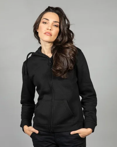 Felpa Nebraska Donna con Zip, Cappuccio, French Terry