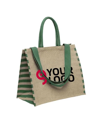 Shopper Frattina grande in juta rigata, manici doppi, 42x37cm