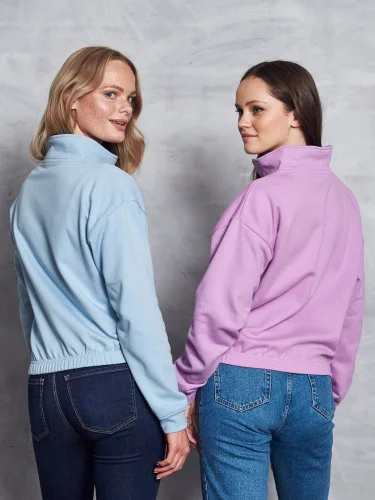 Felpa corta donna ½ zip cotone-poliestere girocollo 280g/m²