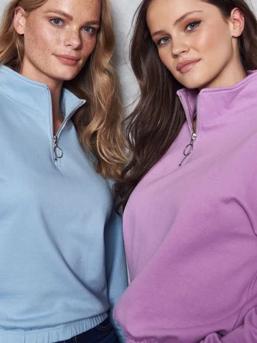 Felpa corta donna ½ zip cotone-poliestere girocollo 280g/m²