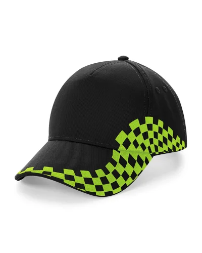 Cappellino Grand Prix 5 pannelli cotone ricamato, regolabile Black/lime green