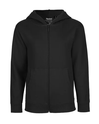 Felpa nera bambino XS 100% cotone cappuccio zip | Black