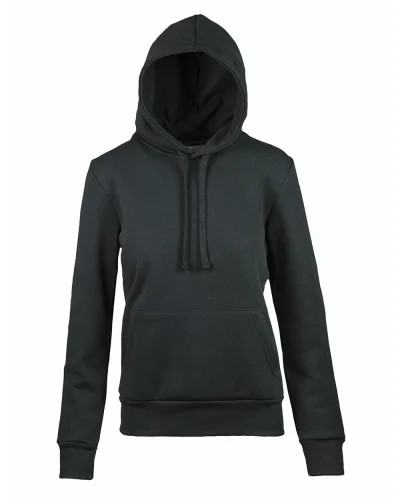 Felpa donna nera con zip e cappuccio , cotone 70%, regular Nero