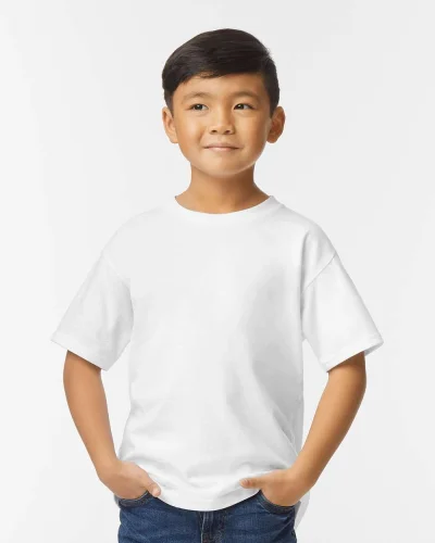 T-shirt Softstyle ragazzi 100% cotone, girocollo, no label Bianco
