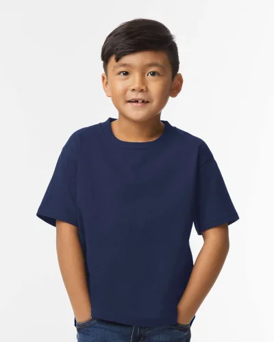 T-shirt Softstyle ragazzi 100% cotone, girocollo, no label Navy