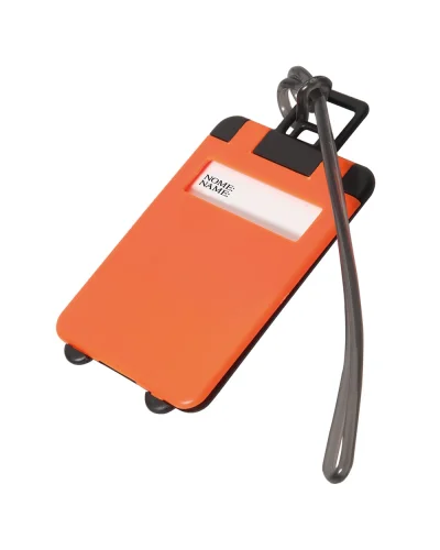 Targhetta valigia Taggy in plastica 5,5x9cm con cordoncino gomma