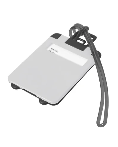 Targhetta valigia Taggy in plastica 5,5x9cm con cordoncino gomma