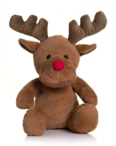 Renna Peluche 30cm marrone naso rosso – Morbido poliestere