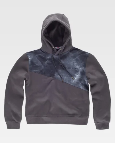Tyer Felpa con Cappuccio Tie Dye Bicolore 100% Cotone Ricamata Antracite