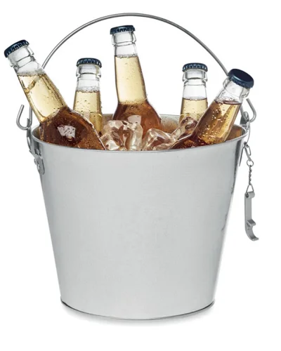 BUCKY Secchio Birra Metallo 4L con Manici e Apribottiglie Argento