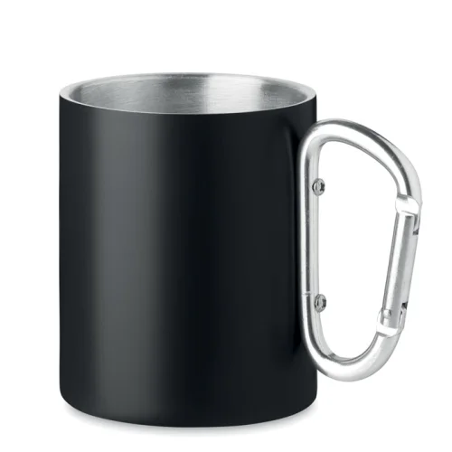 TRUMBA Tazza Acciaio Inox Doppio Strato con Moschettone 300ml Nero