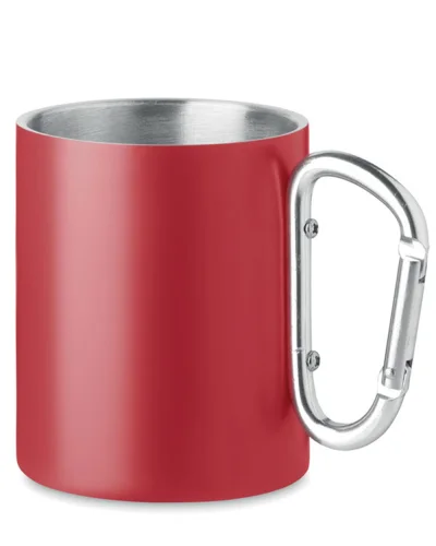 TRUMBA Tazza Acciaio Inox Doppio Strato con Moschettone 300ml Rosso