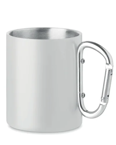 TRUMBA Tazza Acciaio Inox Doppio Strato con Moschettone 300ml Bianco