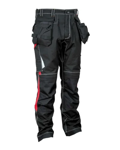 Pantaloni da lavoro Leiria resistenti multitasche Nero/rosso