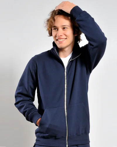Felpa Stretch uomo cappuccio zip lunga piombo
