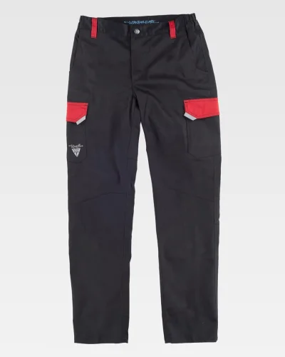 Pantalone bicolore elasticizzato FUTURE, rinforzato e riflettente BLACK / RED