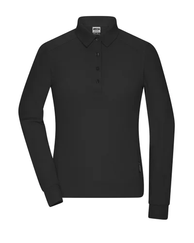 Polo donna maniche lunghe easy-care cotone poliestere UV50+ Black