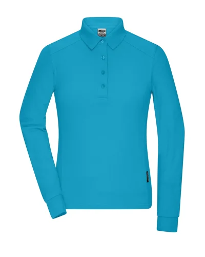 Polo donna maniche lunghe easy-care cotone poliestere UV50+ Turquoise