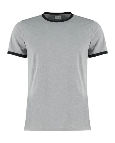 T-shirt Ringer Fashion Fit bicolore, 160g, no label Light Grey Marl/Black