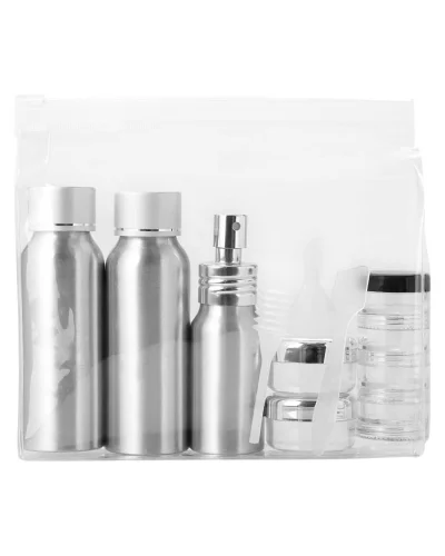 Set flaconi viaggio Frankfurt alluminio silver, 7 pezzi approvati